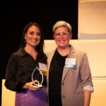 Victoria Mancinelli receives the 2023 Women of Distinction Award from Award Sponsor, Mohawk College