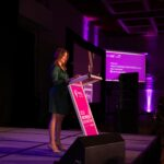 Medora Uppal, YWCA Hamilton CEO addresses the 2023 Women of Distinction Awards Gala audience.